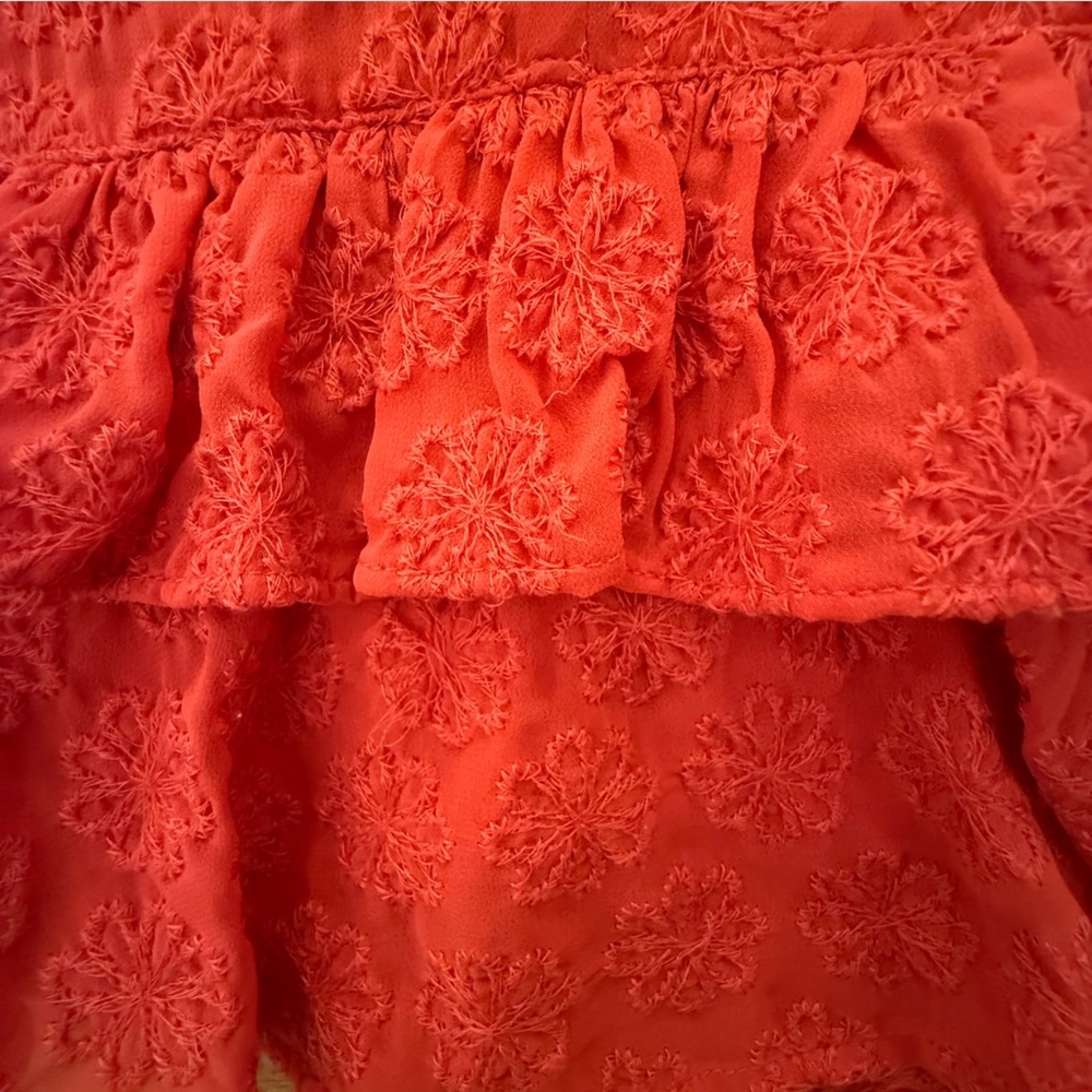 Lovers + Friends Dean Mini Dress Tomato Red Eyelet Tiered Ruffle Small - Picture 6 of 14